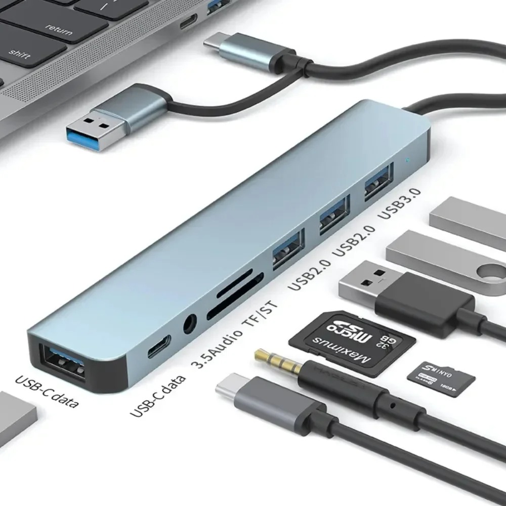 Gambar produk Shini USB Hub Type C Adapter 8in1 USB 3.0 USB 2.0 With TF Card Reader - INU40