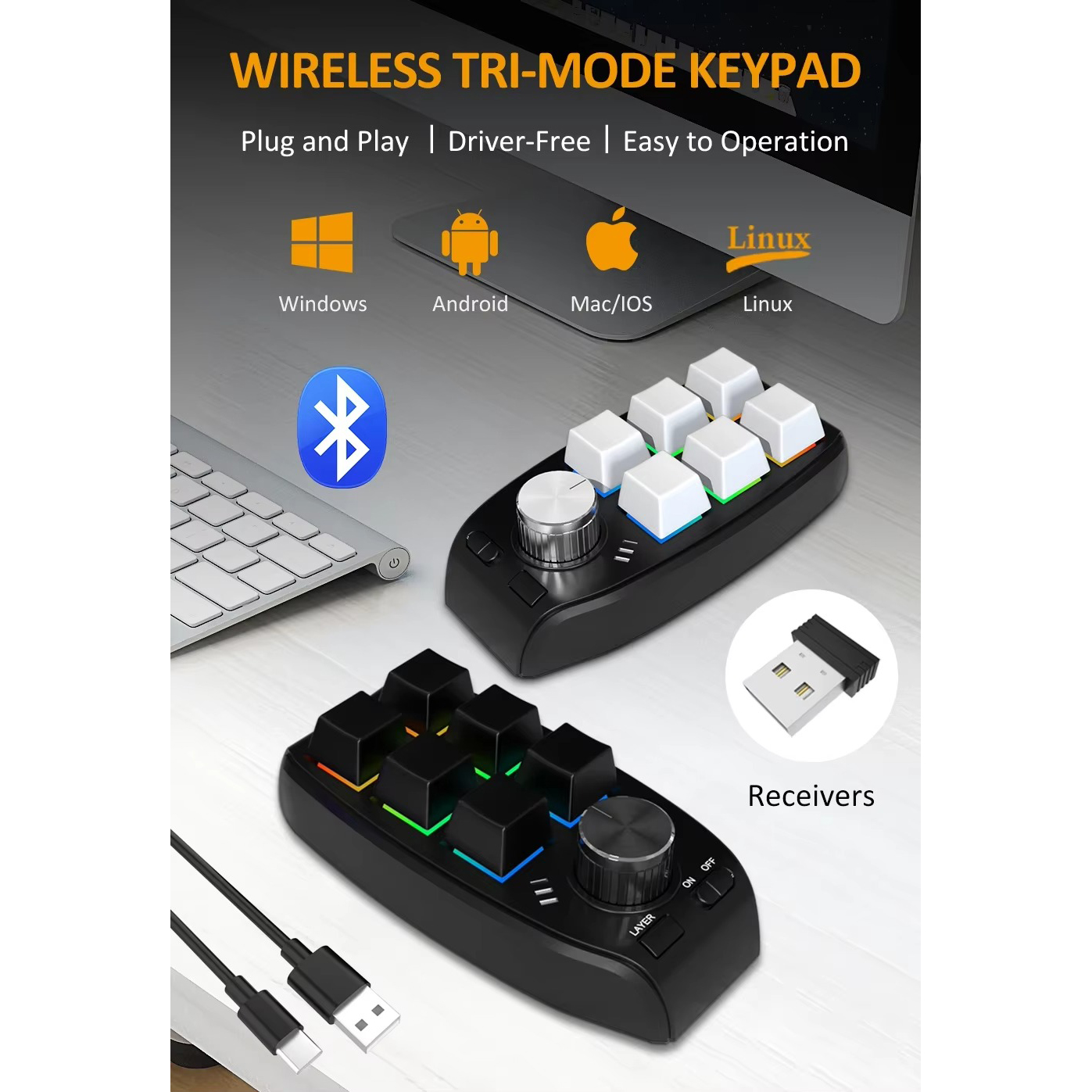 Gambar produk AMMTOO Keyboard Macro Wireless Wired Mechanical Shortcut 6 Key 1 Knob - AM7