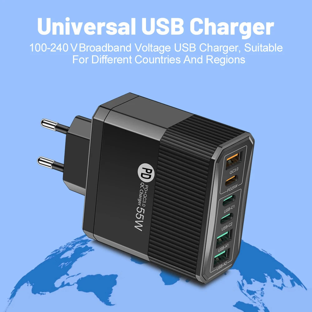 Gambar produk GOOJ Kepala Charger Fast Charging Multi Port QC 3.0 PD 55W - G-6