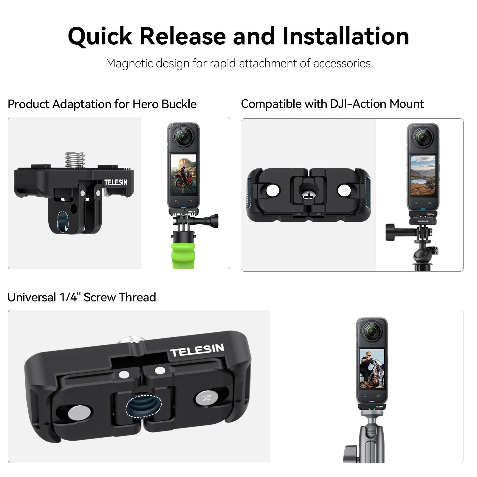 Gambar produk TELESIN Adapter Kamera Aksi Dual Mount 1/4 Threaded Hole Insta360 X4 - S7-JBK-05