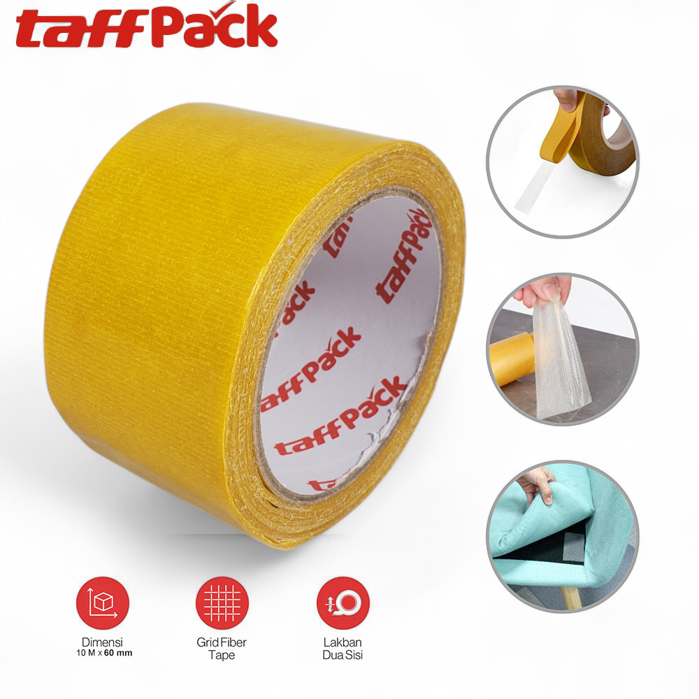 Gambar produk TaffPACK Lakban Dua Sisi Super Strong Grid Fiber Double Sided Tape 10M 60mm - DA30