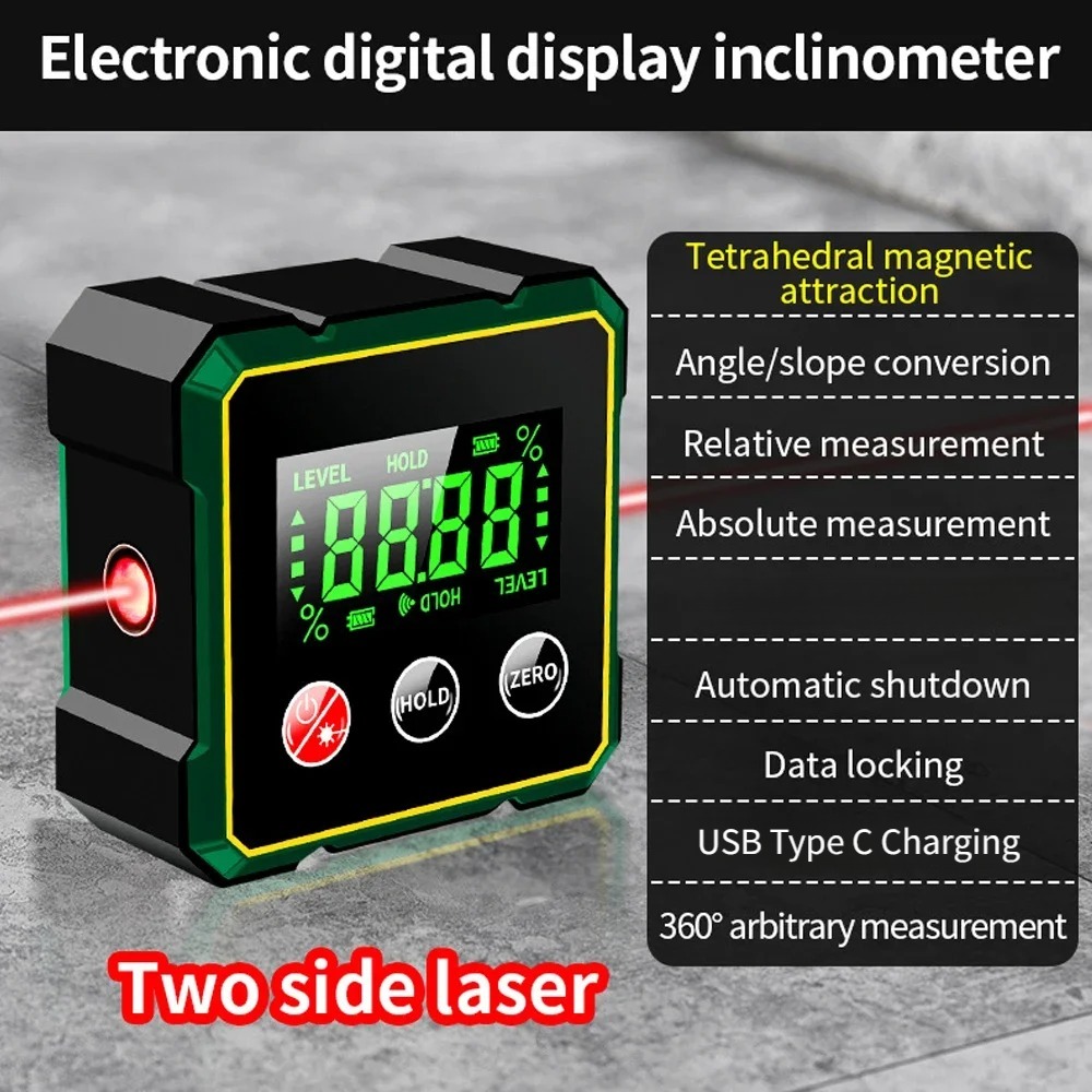 Gambar produk Shunmaii Inclinometer Digital Alat Ukur Kemiringan Magnetik with Laser - JC100