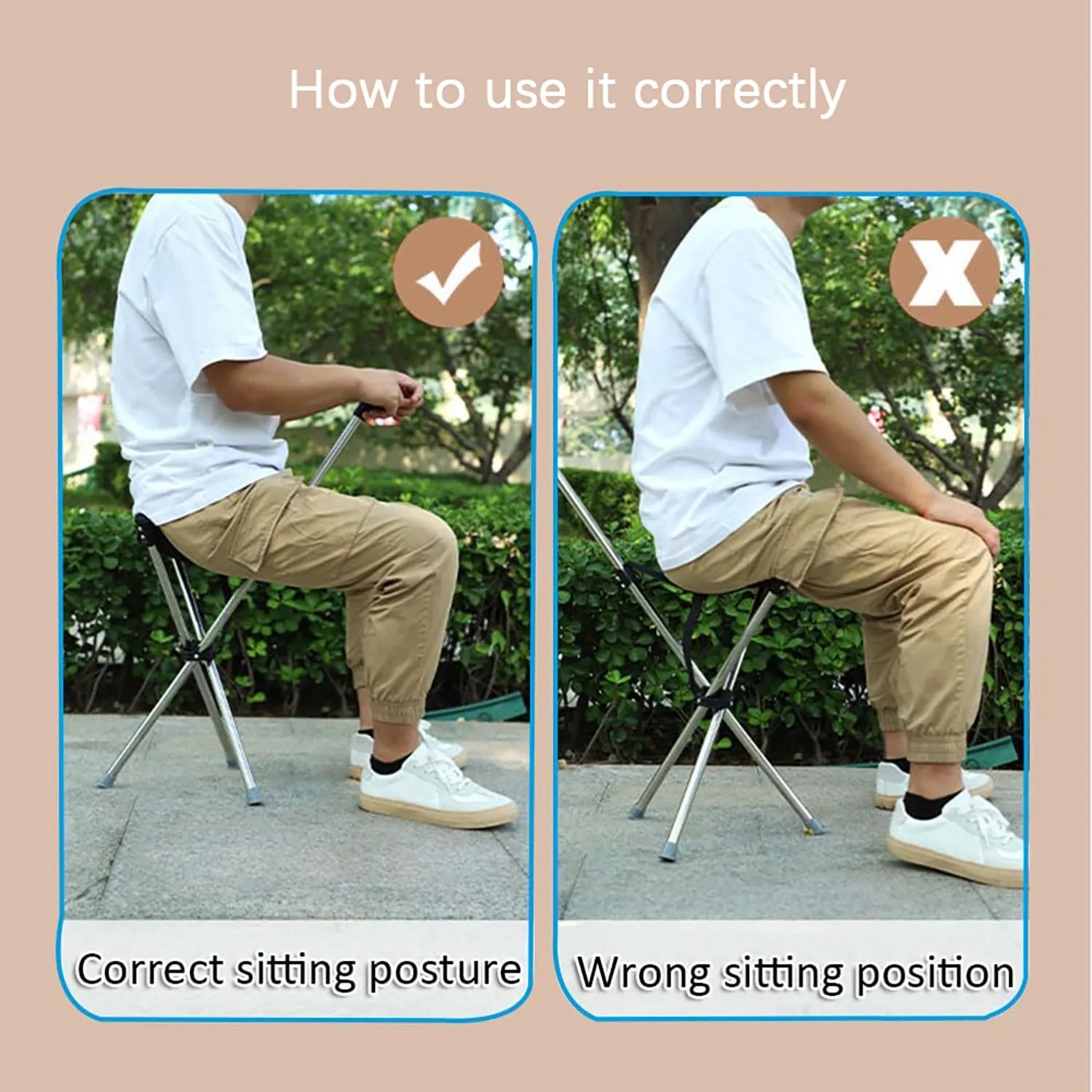 Gambar produk HEIBEI Tongkat Jalan Kursi Lipat 2in1 Foldable Cane Chair Adjustable - HB-201