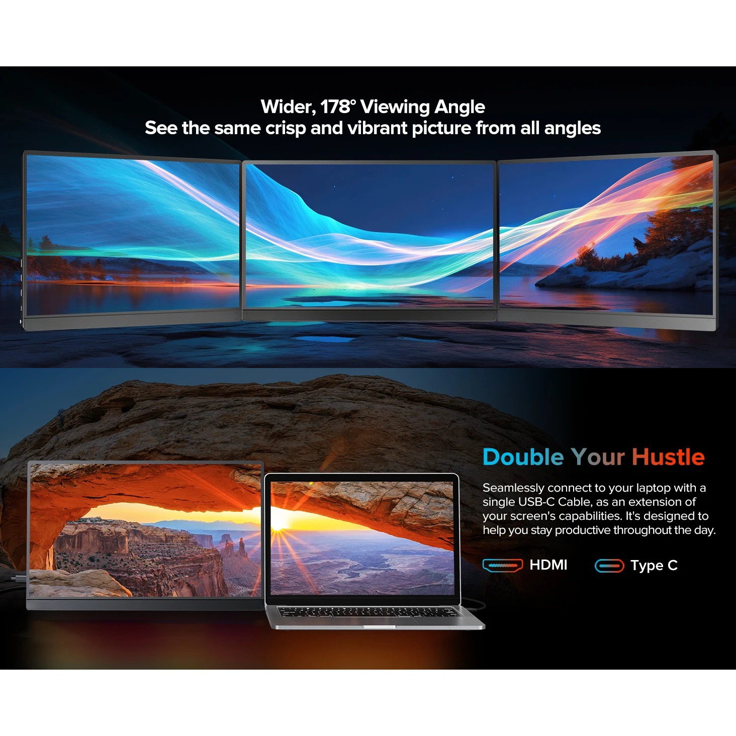 Gambar produk UPERFECT Portable Gaming Monitor 16.1 Inch IPS QHD 144Hz sRGB Type C - J5