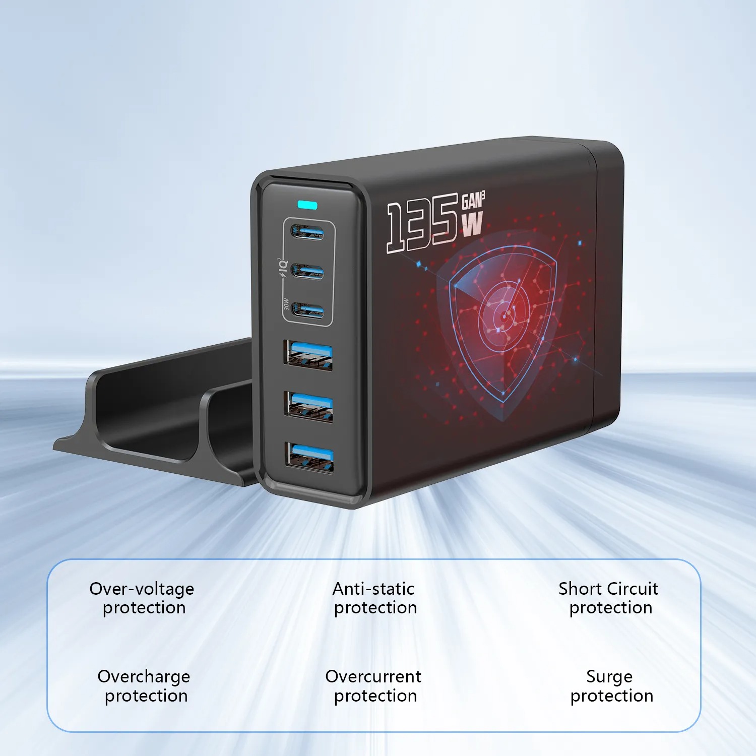 Gambar produk ILEPO Charger USB Docking Station 6 Multi Port Type C PD GaN3 135W - W-100