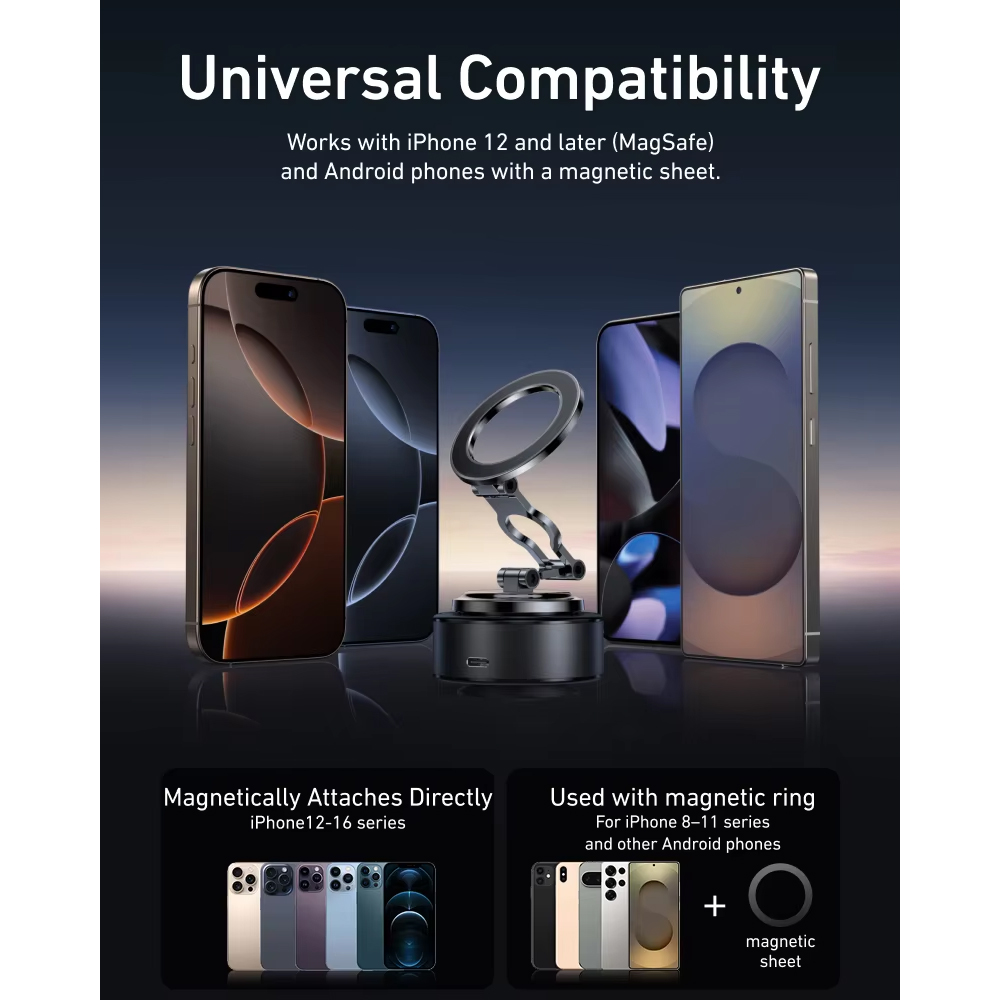 Gambar produk TELESIN Phone Holder Magnetic Foldable 360 Adjustable Electric Suction - P3-SUS-04