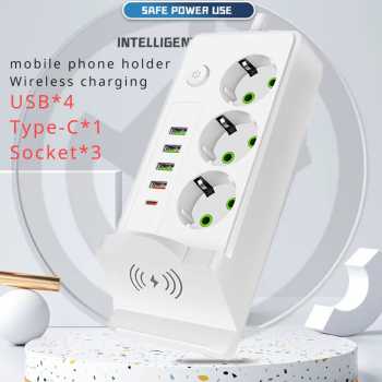 Gambar produk AYANJIN Stop Kontak 3 Lubang USB Type C Wireless Charging 13A 3000W - QL-80