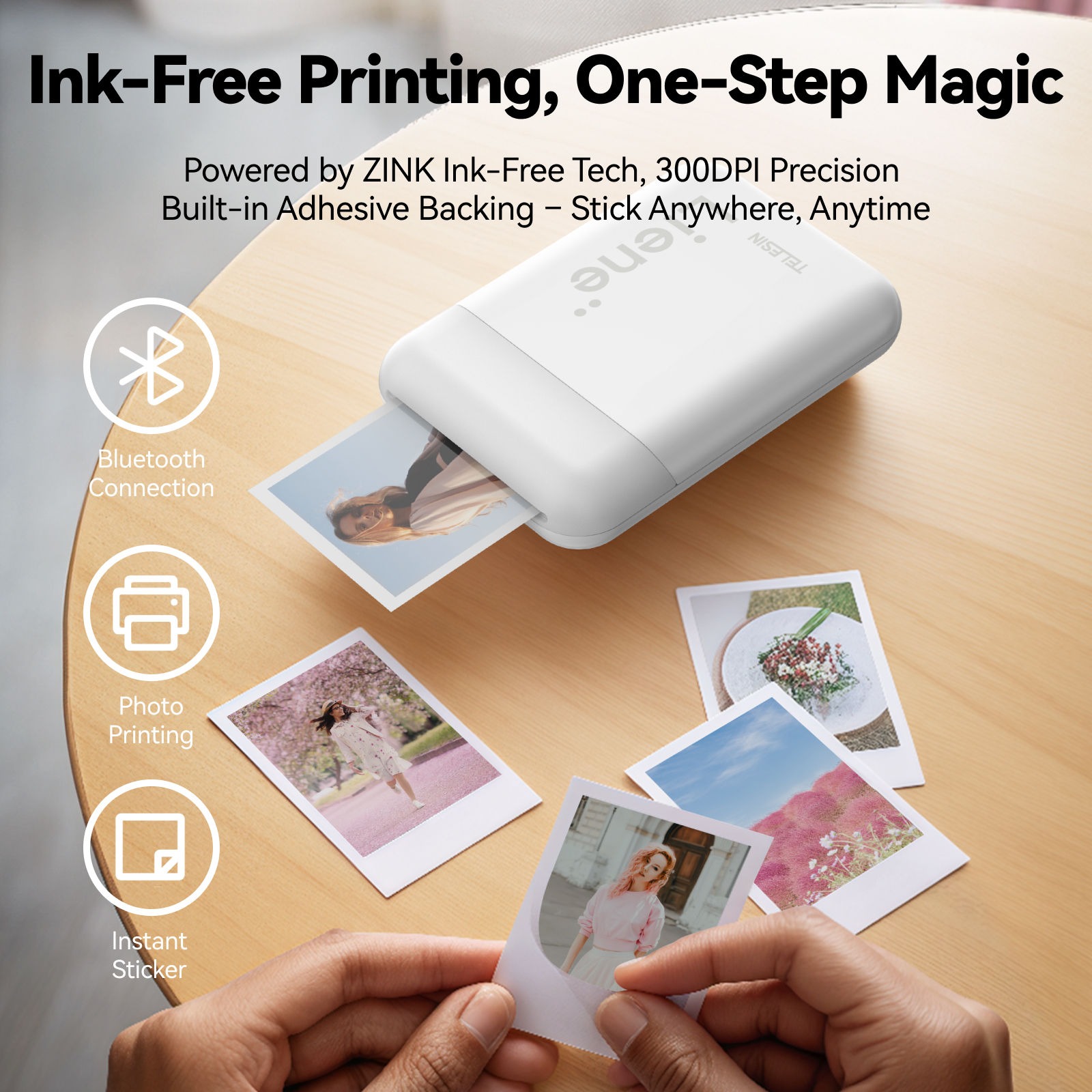 Gambar produk TELESIN Printer Foto Smartphone Portable Bluetooth 300 DPI 500mAh - P5-PLD-02