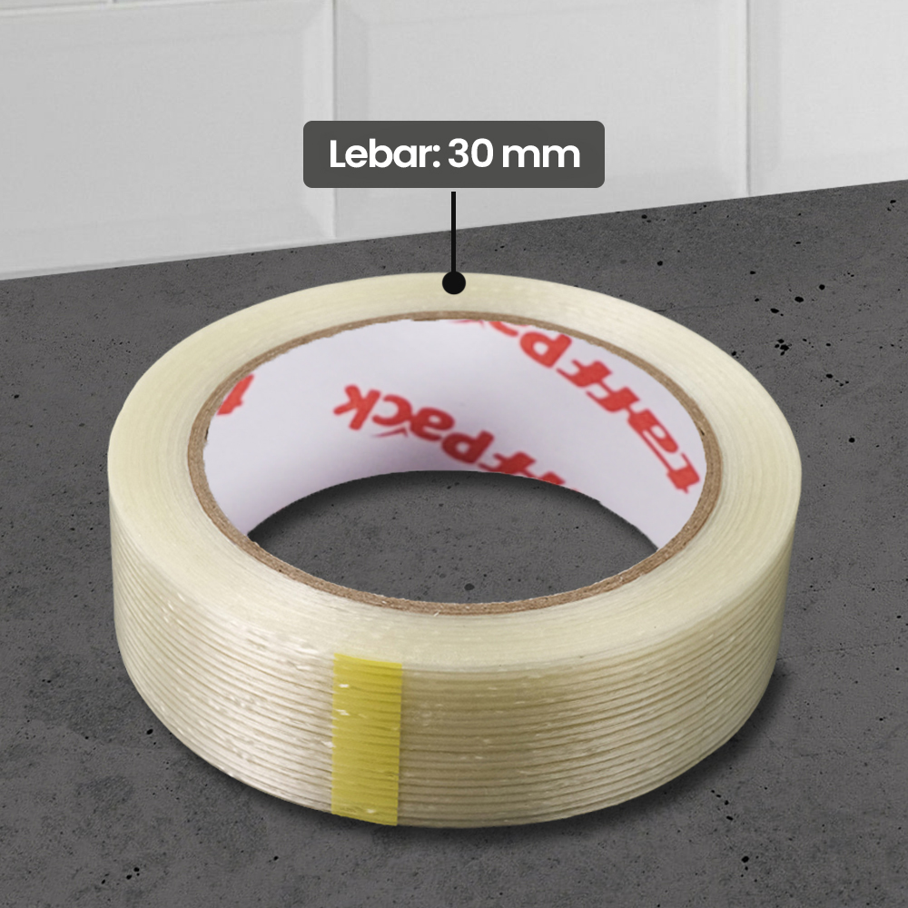 Gambar produk TaffPACK Lakban Super Strong Fiber Tape Isolasi Bening 25M 30mm - GF25M
