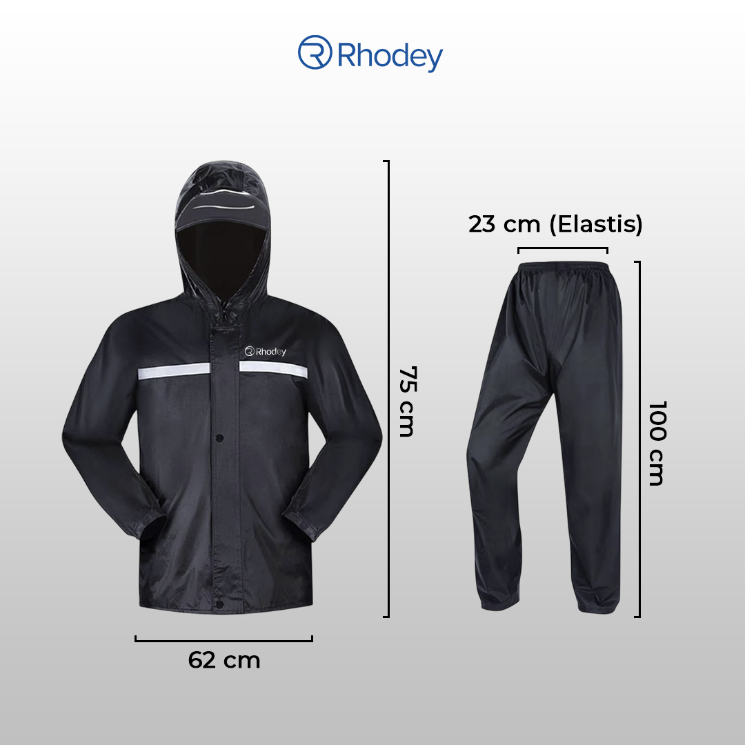 Gambar produk Rhodey Pole Jas Hujan Motor Setelan Raincoat Reflektif Strip with Hood L - T1
