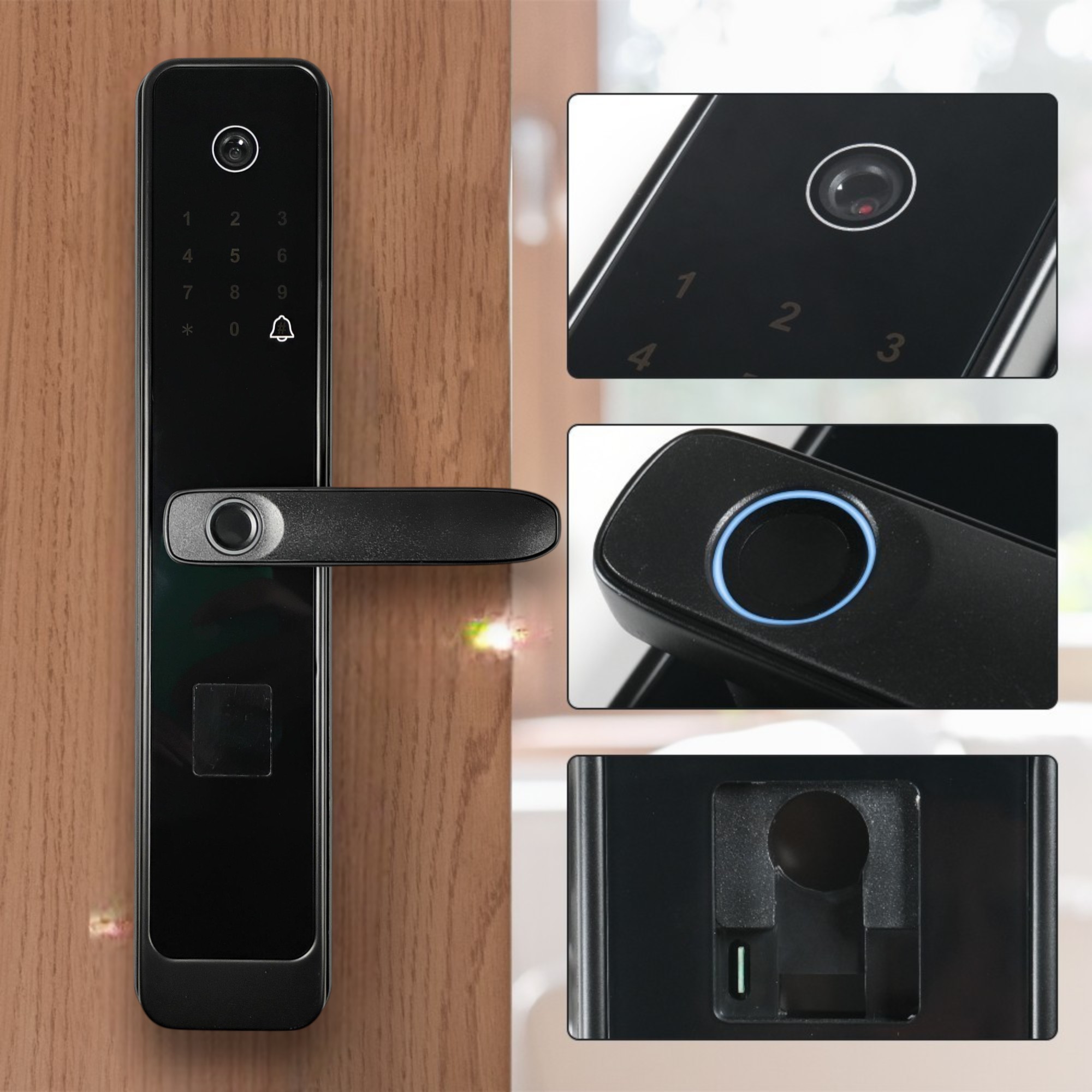 Gambar produk IWIN Smart Door Lock Fingerprint Password Key Card with Camera - ML790