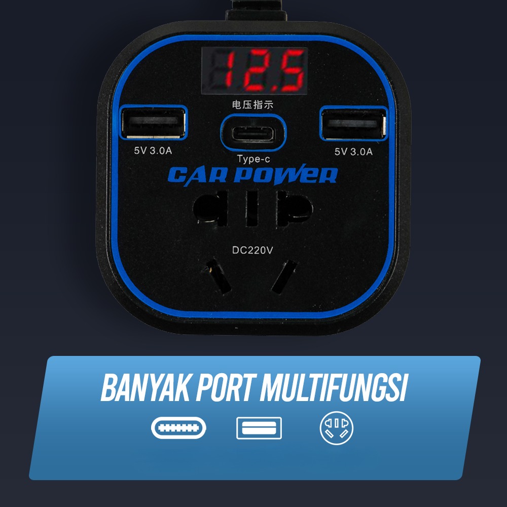 Gambar produk PULIXIN Car Power Inverter DC 12V/24V to AC 220V LED Display - PL-125