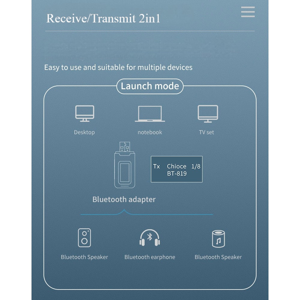 Gambar produk OLLIVAN USB Audio Bluetooth 5.0 Receiver Transmitter Display Adapter - T11