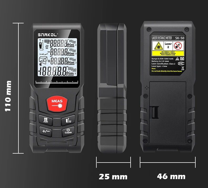 Gambar produk SNAKOL Pengukur Jarak Laser Range Finder Portable Waterproof 120M SK-120 - SK