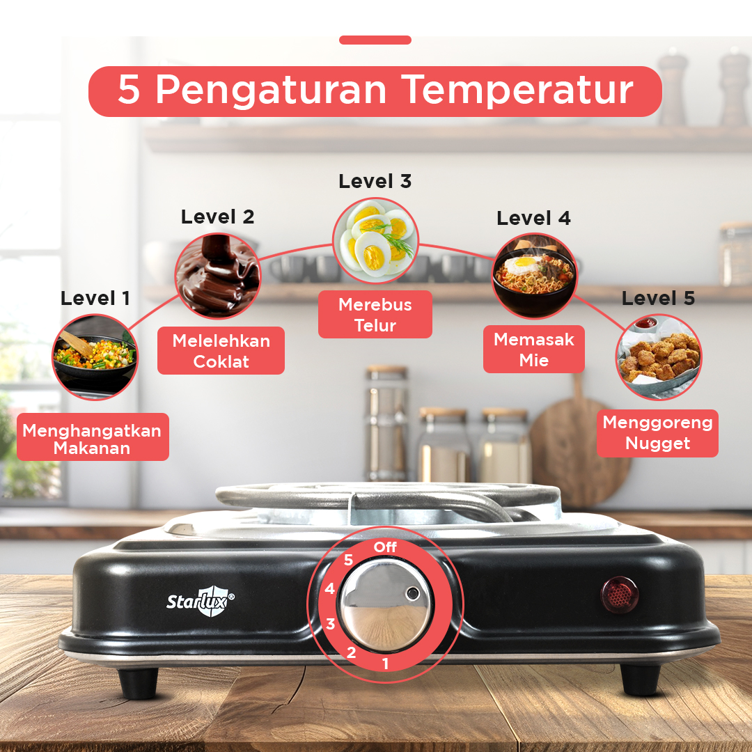 Gambar produk STARLUX Kompor Listrik 1 Tungku Mini Portable Coil Hot Plate 1000W - SHP-5701B