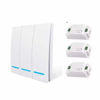 Gambar produk TaffHOME Saklar Lampu Wireless Dinding Tembok Lamp Switch RF 433MHz 3 Gang 3 Receiver - WHK01