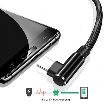 Gambar produk OLF Kabel Charger USB Type C Multifungsi L Shape Braided 2.4A/5V 2M - OL951