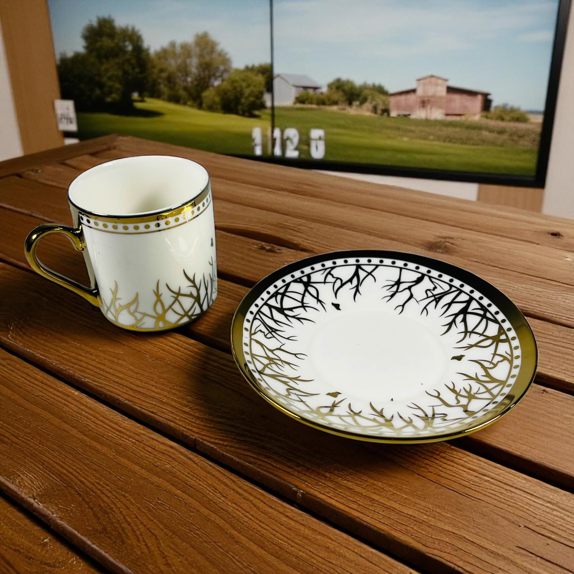 Gambar produk ONLYJIA Set Cangkir Kopi Keramik 6in1 Plated Pattern Coffee Cup 90ml Twig - DW3355
