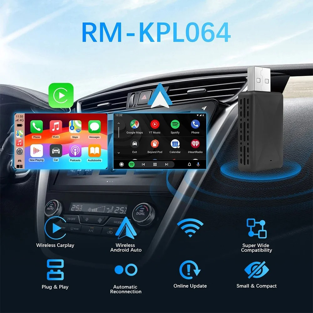 Gambar produk WIKOGE Dongle Wireless Carplay Android Auto Bluetooth 5.4 WiFi 6 - RM-KPL064