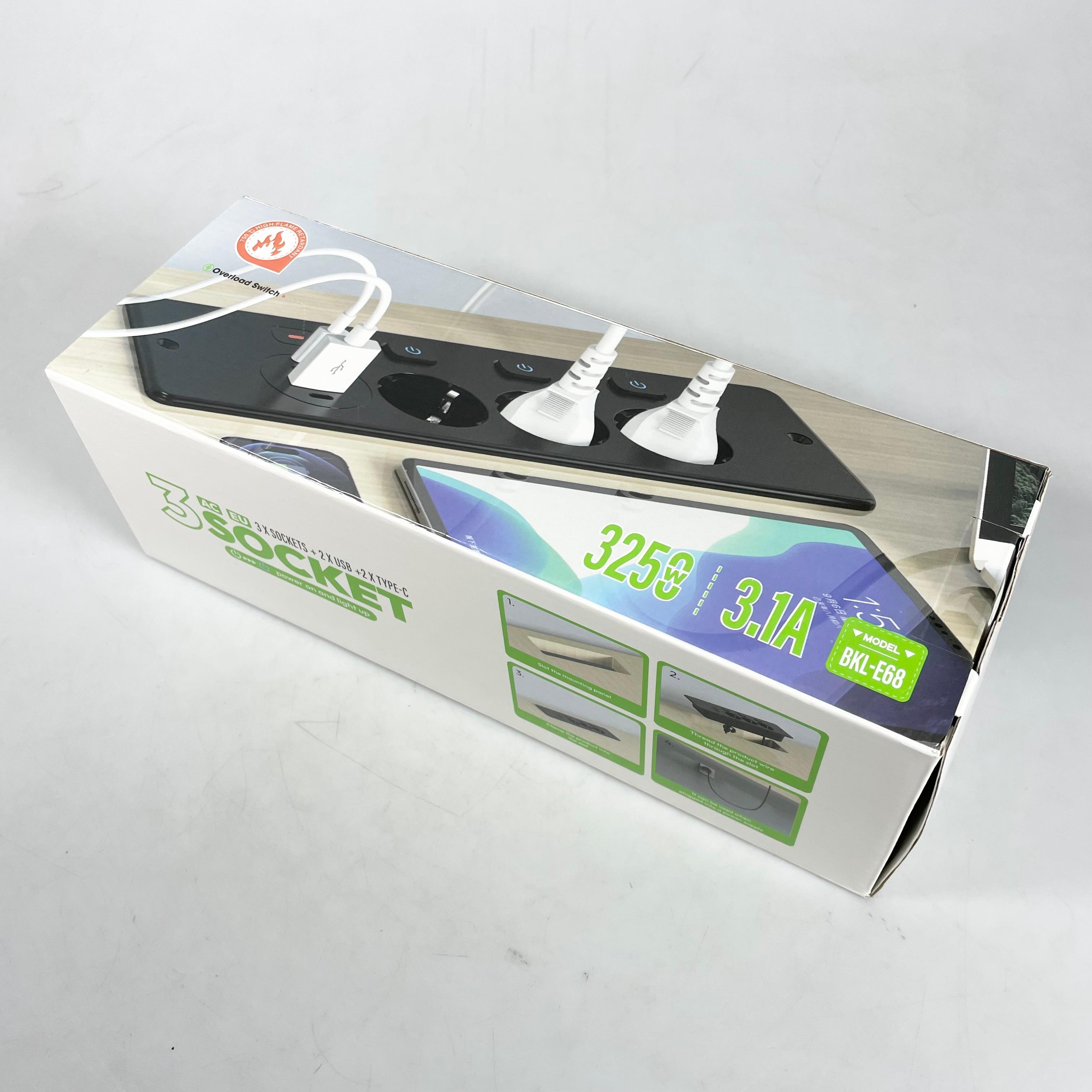 Gambar produk ANW Stop Kontak 3 Lubang Model Tanam USB EU Plug 250V 3250W 1.8M - BKL-E68