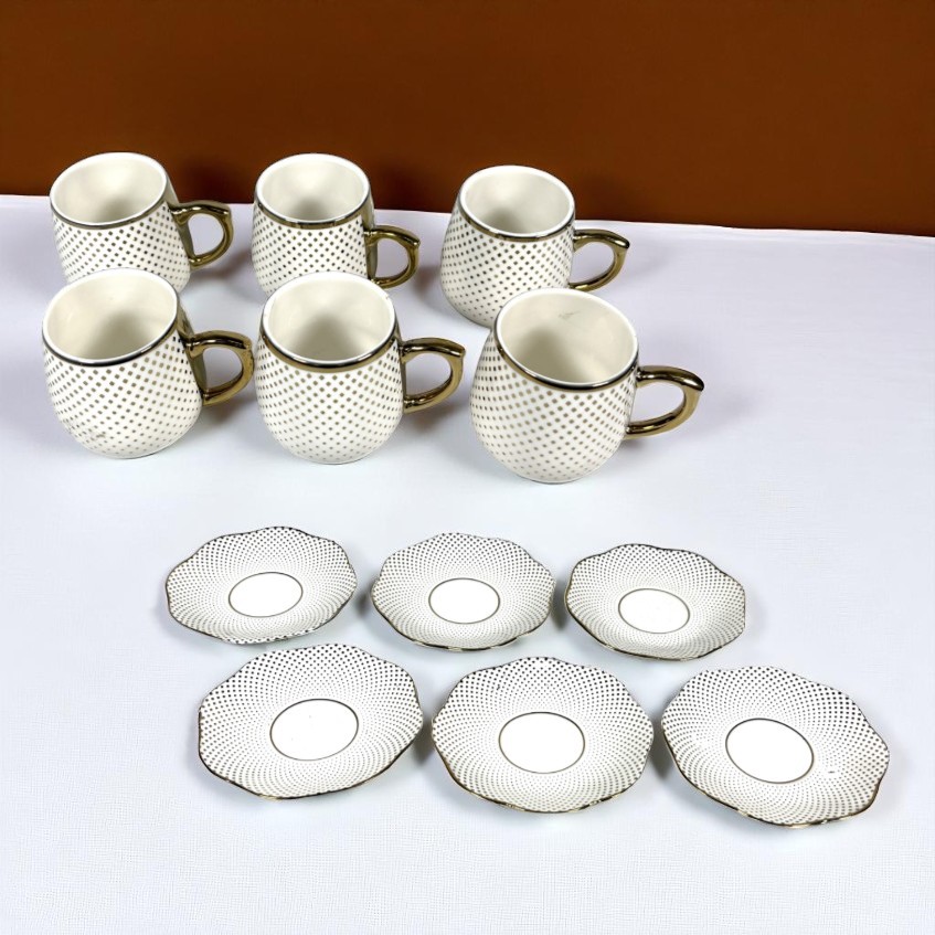 Gambar produk ONLYJIA Set Cangkir Kopi Keramik 6in1 Plated Pattern Coffee Cup 90ml Dots - DW3354