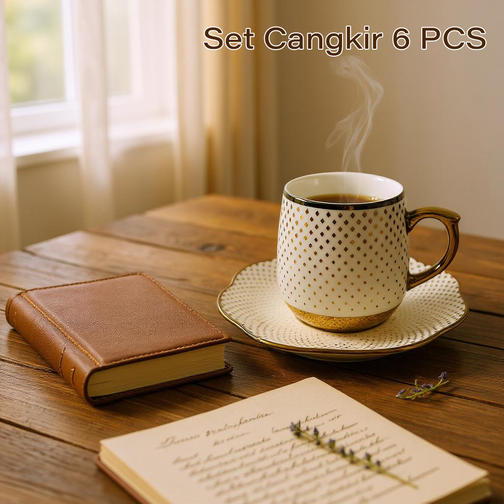 Gambar produk ONLYJIA Set Cangkir Kopi Keramik 6in1 Plated Pattern Coffee Cup 90ml Dots - DW3354