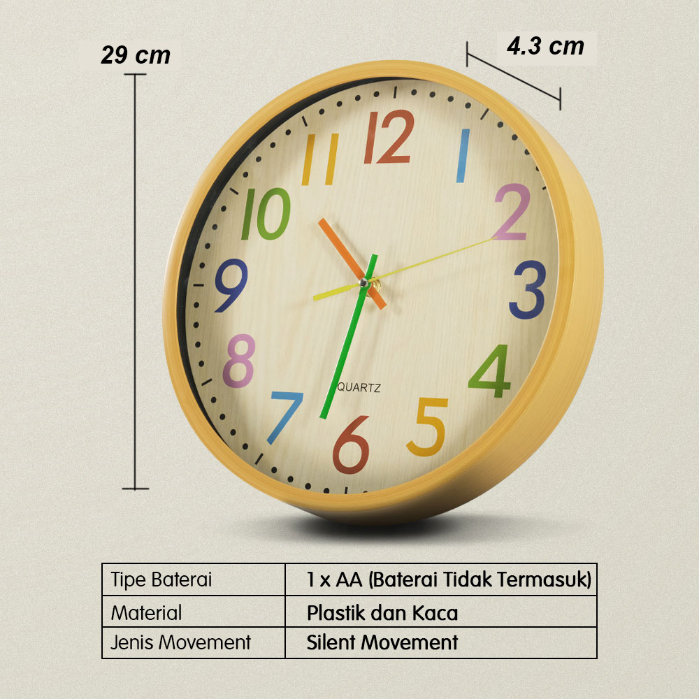 Gambar produk Wooklok Jam Dinding Quartz Nordic Vintage Colorful Number 29cm - WK601