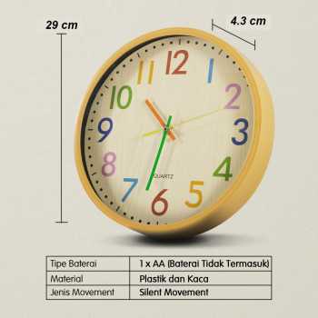 Gambar produk Wooklok Jam Dinding Quartz Nordic Vintage Colorful Number 29cm - WK601