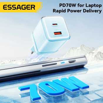 Gambar produk ESSAGER Kepala Charger Dual Port Fast Charging GaN PD QC 70W - ES-CD42