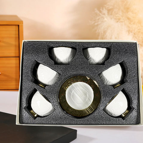 Gambar produk TGF Set Cangkir Kopi Keramik 6in1 Embossed Pattern Tea Coffee Cup 220ml - TGF-MI0223