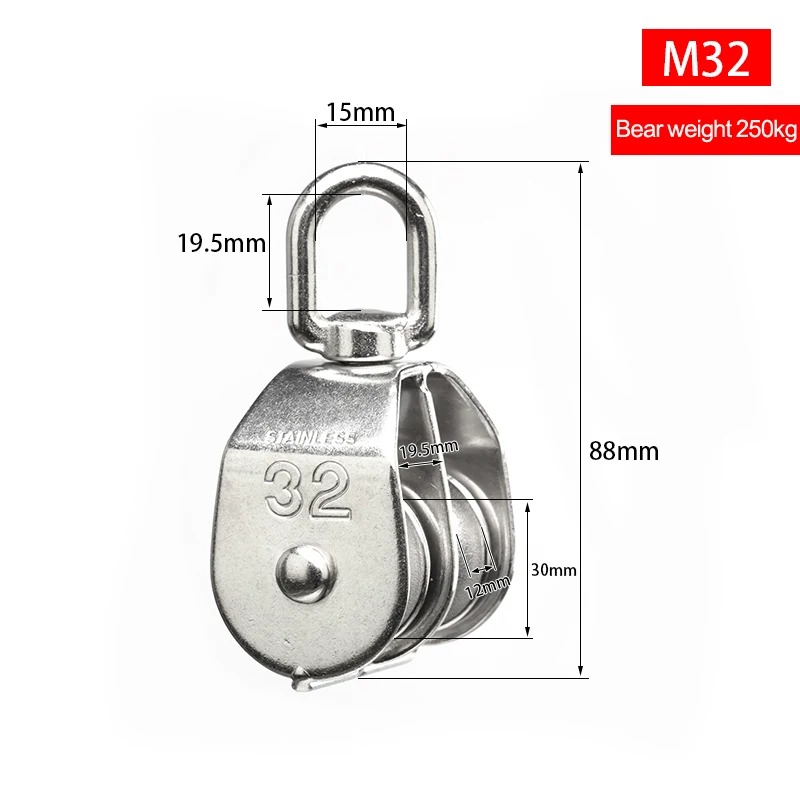 Gambar produk ASOL Katrol Kerekan Mini Swivel Pulley Stainless Steel Double Wheel M32