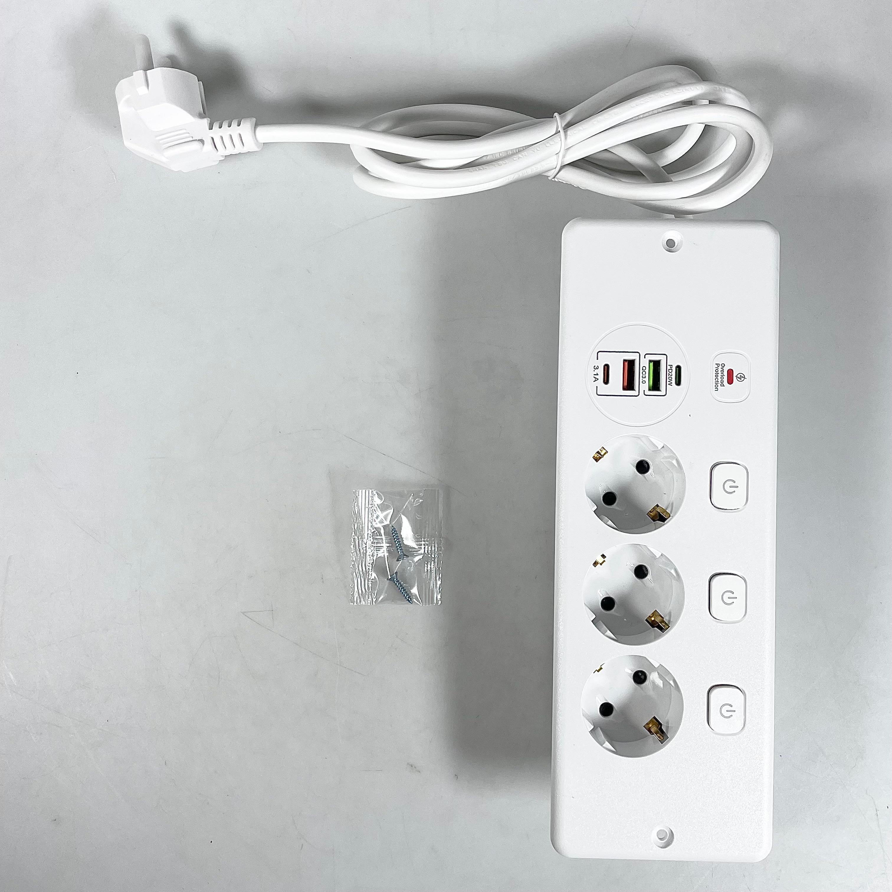 Gambar produk ANW Stop Kontak 3 Lubang Model Tanam USB EU Plug 250V 3250W 1.8M - BKL-E68