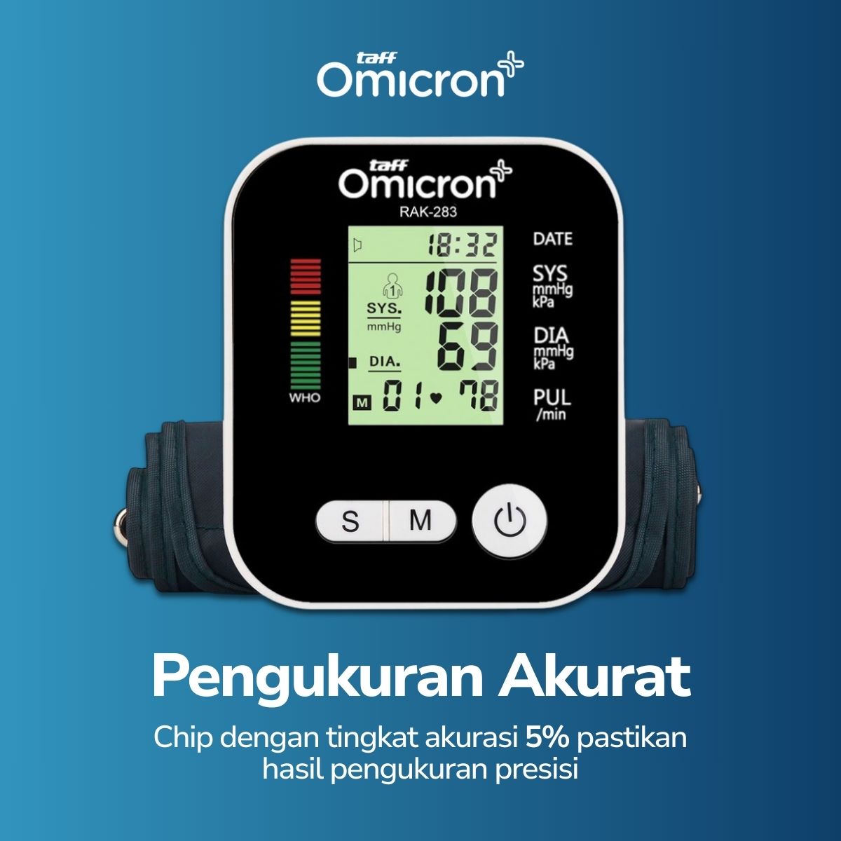 Gambar produk TaffOmicron Tensimeter Digital Pengukur Tekanan Darah Dual Power - RAK-283
