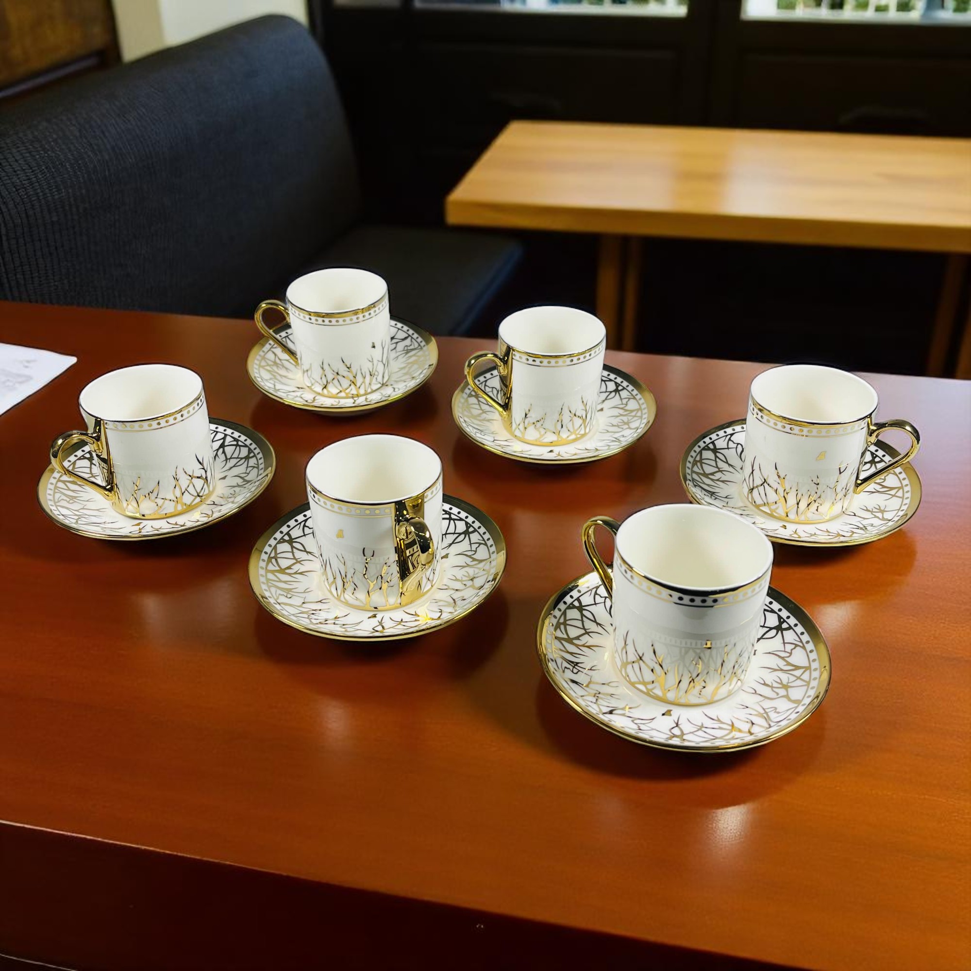 Gambar produk ONLYJIA Set Cangkir Kopi Keramik 6in1 Plated Pattern Coffee Cup 90ml Twig - DW3355