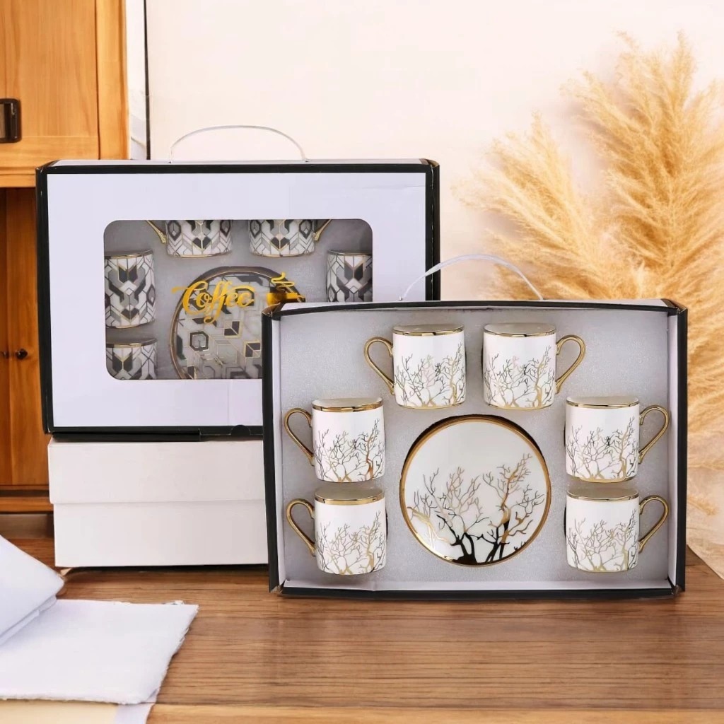 Gambar produk ONLYJIA Set Cangkir Kopi Keramik 6in1 Plated Pattern Coffee Cup 90ml Twilight Branches - DW3355