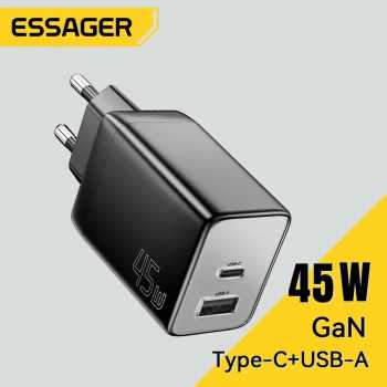 ESSAGER Kepala Charger Dual Port Fast Charging GaN PD QC 45W - ES-CD40