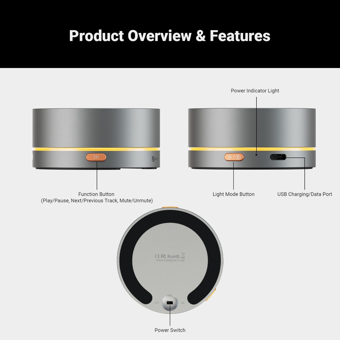 Gambar produk Fosi Audio Volume Control Knob Multimedia Bluetooth RGB Light 750mAh - VOL20
