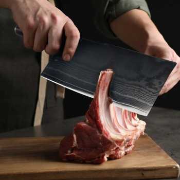 Gambar produk Huohou Pisau Daging Damascus Pattern Steel Cleaver Knife - HU0196