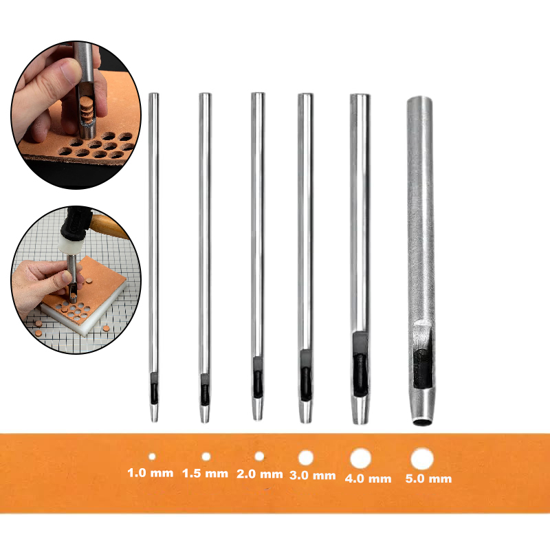 Gambar produk HOLE Set Pelubang Kulit Leather Hole Puncher Steel Hollow Round 6 PCS - H881