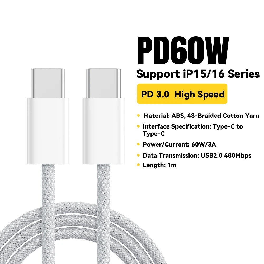 Gambar produk ESSAGER Kabel Data Type C to Type C PD Fast Charging Braided 60W 1M - EXCTT2-JS02-P