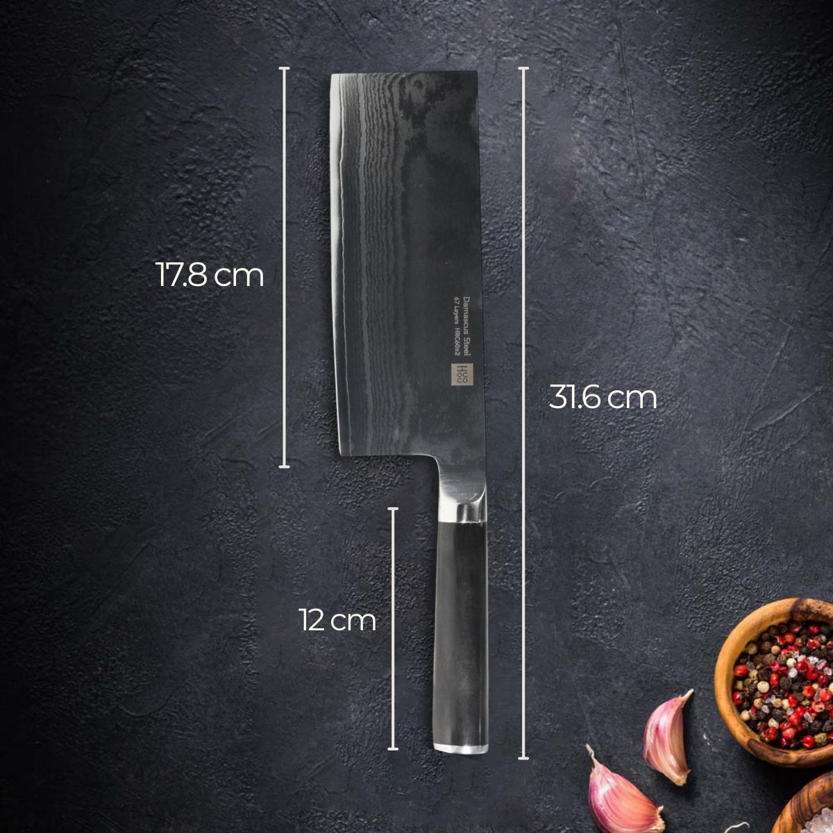 Gambar produk Huohou Pisau Daging Damascus Pattern Steel Cleaver Knife - HU0196