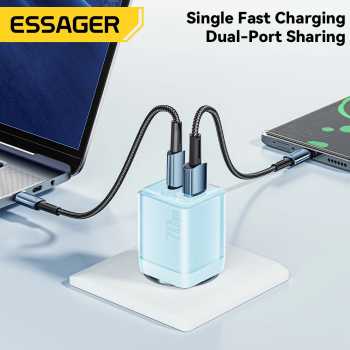 Gambar produk ESSAGER Kepala Charger Dual Port Fast Charging GaN PD QC 70W - ES-CD42