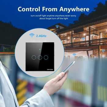 Gambar produk TaffHOME Saklar Lampu Wireless WiFi Remote Tuya Alexa Touch Control 3 Gang - TH86