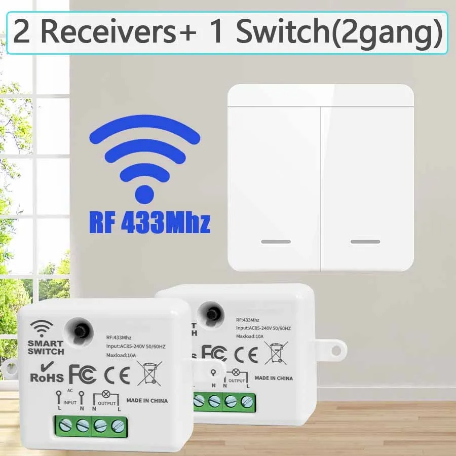 Gambar produk GGBEE Saklar Lampu Wireless Smart Switch 433MHz 10A 240V 2 Gang 2 Receiver - GG-43