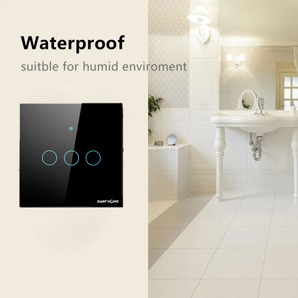 Gambar produk TaffHOME Saklar Lampu Wireless WiFi Remote Tuya Alexa Touch Control 3 Gang - TH86