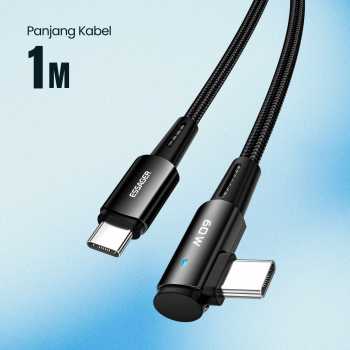 Gambar produk ESSAGER Kabel Data USB Type C Fast Charging L Shaped Braided 3A 60W 1M - ES-X23