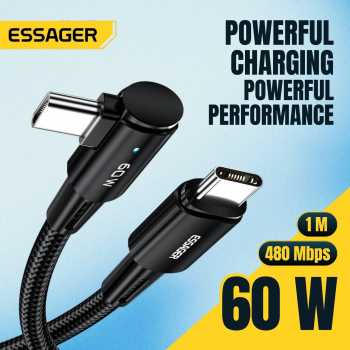 ESSAGER Kabel Data USB Type C Fast Charging L Shaped Braided 3A 60W - ES-X23