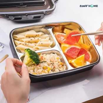 Gambar produk TaffHOME Kotak Makan Lunch Box Stainless Steel 3 Grid 1L - OU1000