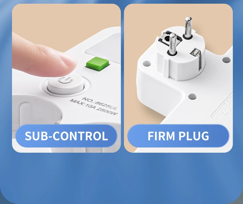 Gambar produk PLUGO Stop Kontak 4 Lubang USB Type C EU Plug 10A 110-250V 2500W - EU-8625UL