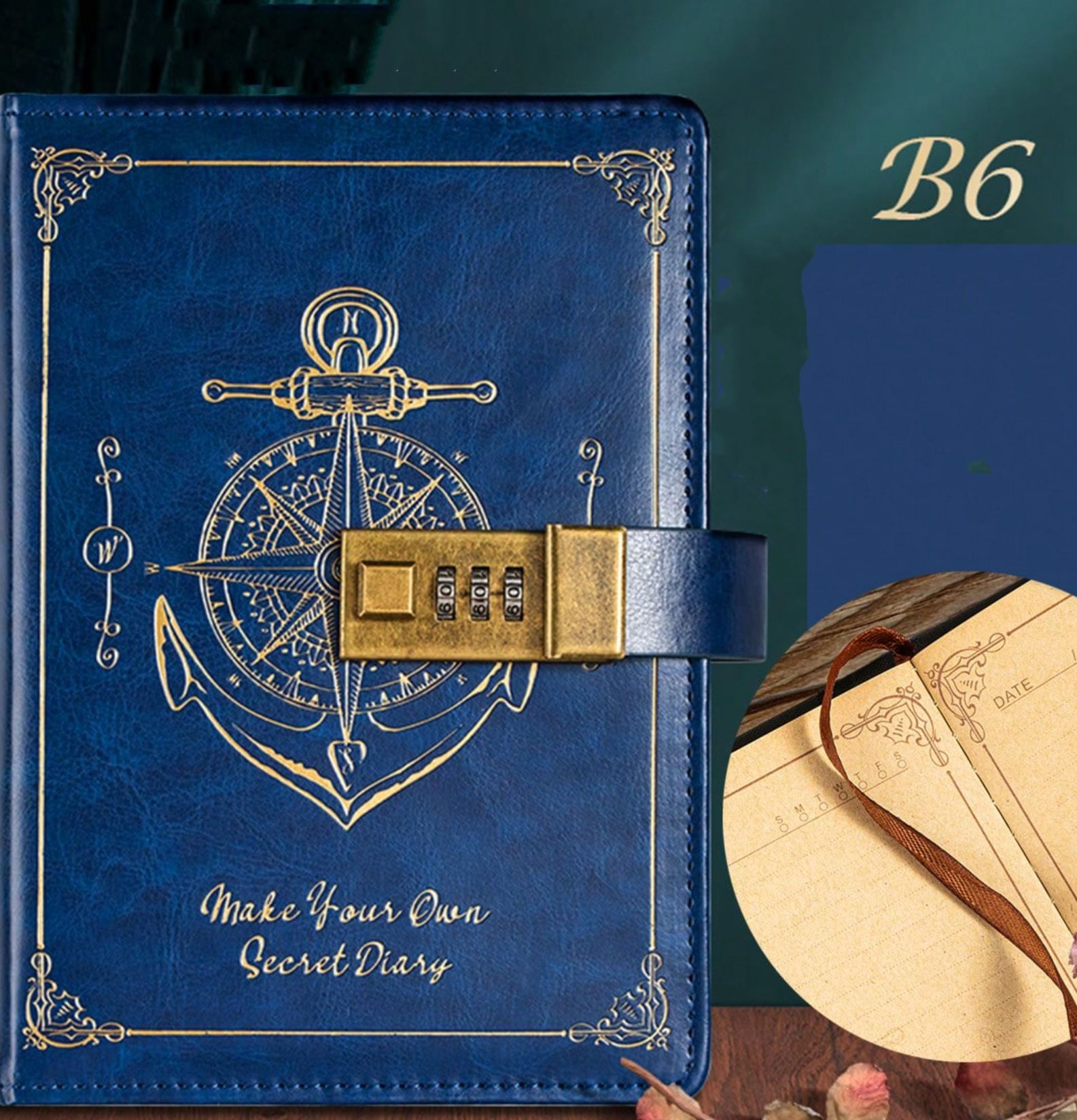 Gambar produk Pirates Buku Jurnal Leather Vintage B6 200 Halaman Grid with Lock - INU148